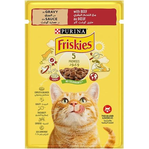 Purina Friskies Beef Chunks in Gravy Pouch 85g