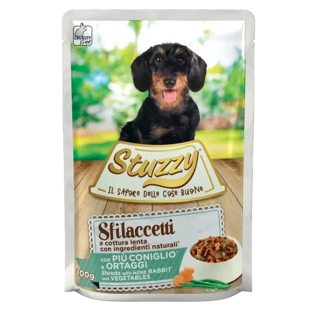 Stuzzy shreds w/rabbit & vegetables for dog 100g