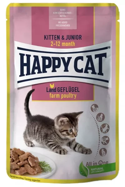 Happy Cat MIS Kitten & Junior Farm Poultry 85g