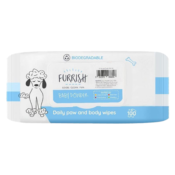 Furrish Dog Daily Baby Powder Paw &amp; Body Wipes, 100 Pack