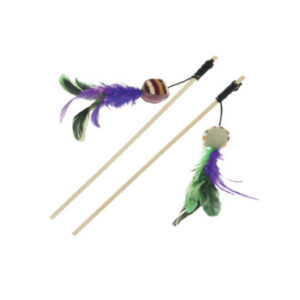 CANE W/ COLOURFUL FABRIC BALLS & FEATHERS - AVC Pet Store